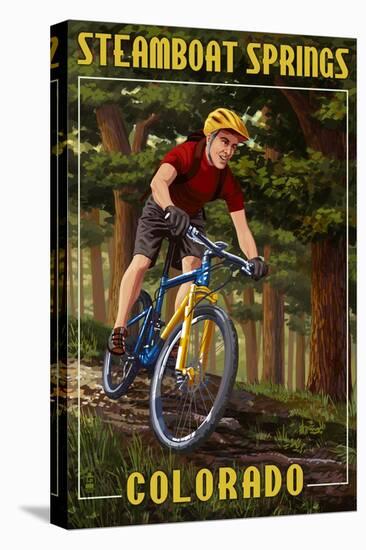Steamboat Springs, Colorado - Mountain Biker in Trees-Lantern Press-Stretched Canvas