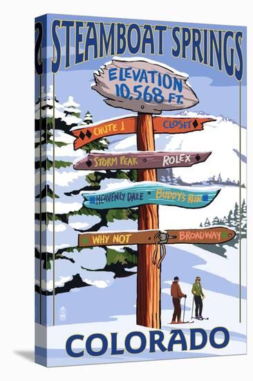 Steamboat Springs, Colorado - Ski Run Signpost-Lantern Press-Stretched Canvas