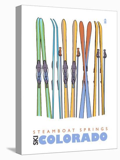 Steamboat Springs, Skis in Snow-Lantern Press-Stretched Canvas