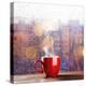 Steaming Cup of Coffee over a Cityscape Background-George D.-Premier Image Canvas