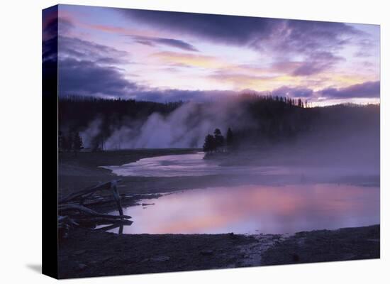 Steaming hot springs, Midway Geyser Basin, Yellowstone National Park, Wyoming-Tim Fitzharris-Stretched Canvas