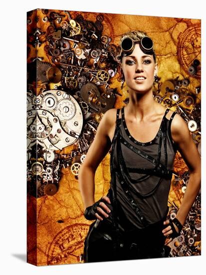 Steampunk Girl Over Grunge Background-NejroN Photo-Premier Image Canvas