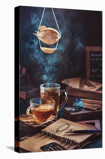 Steampunk Tea (with A Blimp)-Dina Belenko-Stretched Canvas