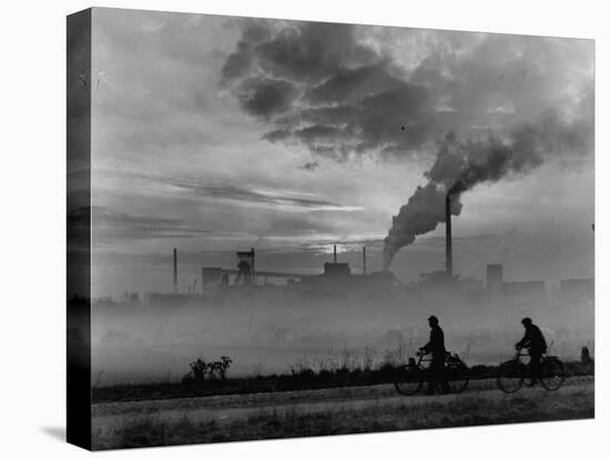 Steel Mill in Dusseldorf, German Steel Workers Bicycling Home from Work-Ralph Crane-Premier Image Canvas