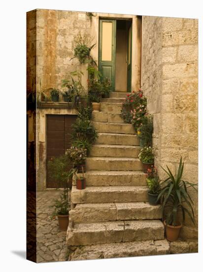 Steps with plants outside historic stone house, Trogir, Dalamatia, Croatia-Merrill Images-Premier Image Canvas