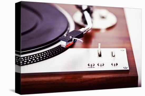 Stereo Turntable Vinyl Record Player Analog Retro Vintage Closeup-Viktorus-Premier Image Canvas