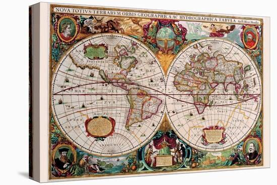 Stereographic Map of the World-Jodocus Hondius-Stretched Canvas