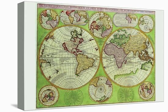 Stereographic World Map with Insets of Polar Projections-Vincenzo Coronelli-Stretched Canvas