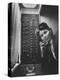 Stewardess Using Telephone on Board Soviet Passenger Plane-null-Premier Image Canvas