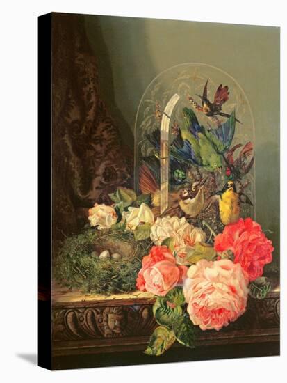 Still Life of Birds, Flowers and a Bird's Nest on a Table-Ellen Ladell-Premier Image Canvas