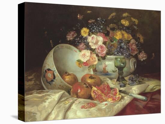 Still Life of Flowers in a Chinese Vase with Pomegranates-Eugene Henri Cauchois-Premier Image Canvas