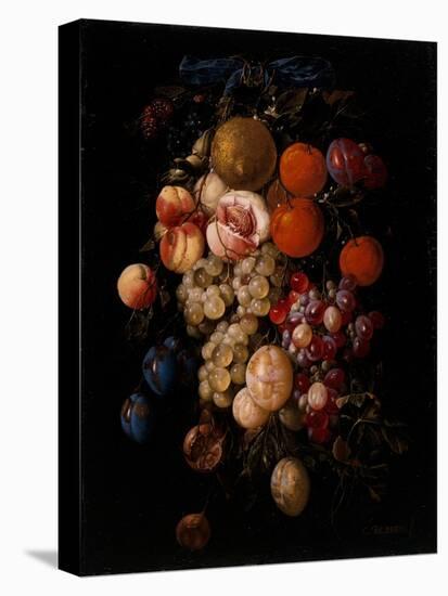 Still Life of Grapes, Cherries and Plums Hanging from A Nail with A Blue Ribbon, 17Th Century (Oil-Cornelis De Heem-Premier Image Canvas