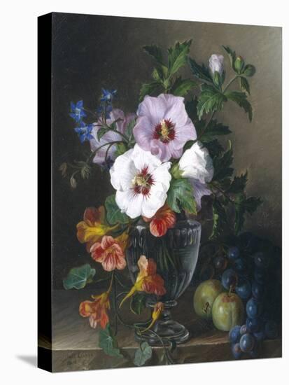 Still Life of Hibiscus and Nasturtium in a Glass Vase-Julie Guyot-Premier Image Canvas
