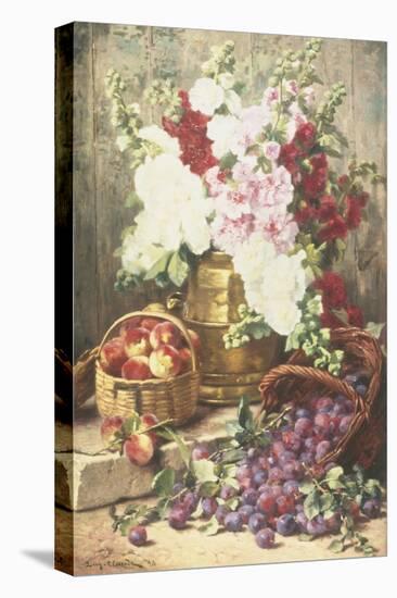 Still Life of Hollyhocks, Peaches and Plums-Eugene Claude-Premier Image Canvas