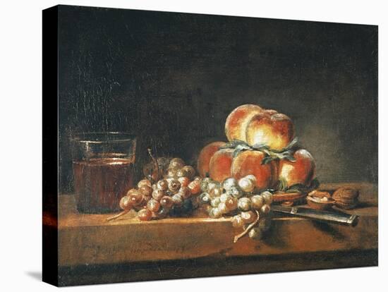 Still Life of Peaches, Nuts, Grapes and a Glass of Wine, 1758-Jean-Baptiste Simeon Chardin-Premier Image Canvas