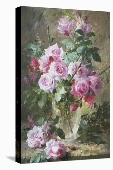 Still Life of Pink Roses in a Glass Vase-Frans Mortelmans-Premier Image Canvas