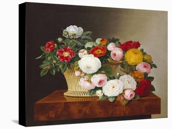 Still Life of Roses in a Basket on a Ledge-Johan Laurentz Jensen-Premier Image Canvas