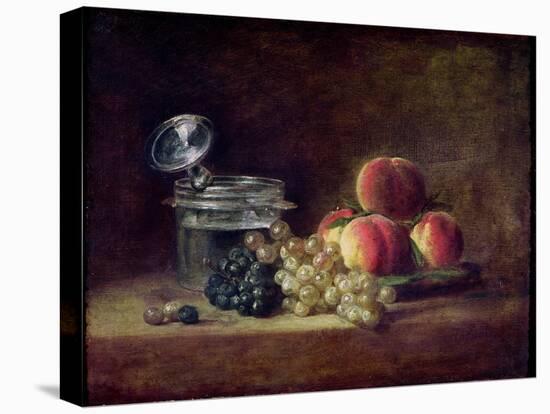 Still Life with a Basket of Peaches, White and Black Grapes, Cooler and Wineglass-Jean-Baptiste Simeon Chardin-Premier Image Canvas