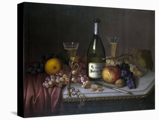 Still Life with a Bottle of Champagne and Two Glasses, with Various Fruit-null-Premier Image Canvas