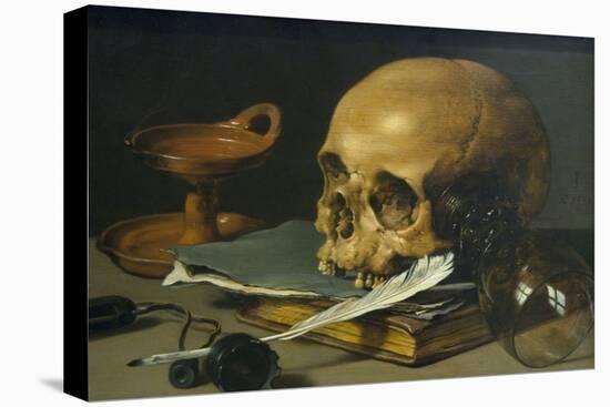 Still Life with a Skull and a Writing Quill, 1628-Pieter Claesz-Stretched Canvas