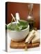 Still Life with Basil in Mortar, Parmesan and Olive Oil-null-Premier Image Canvas