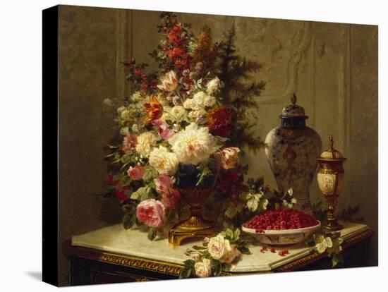 Still life with flowers and raspberries-Jean Baptiste Robie-Premier Image Canvas