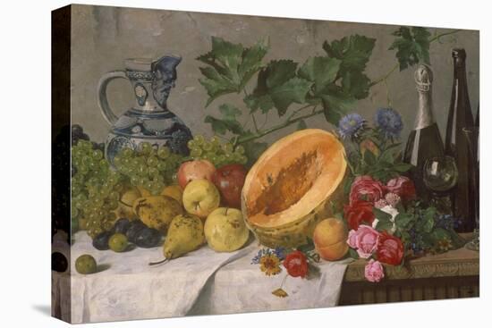 Still Life with Grapes, Pears, Apples and Melon, as Well as a Bottle of Wine-August Jernberg-Premier Image Canvas