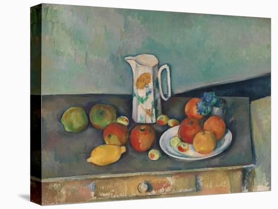 Still life with milk jug and fruit on a table. Ca. 1890-Paul Cézanne-Premier Image Canvas
