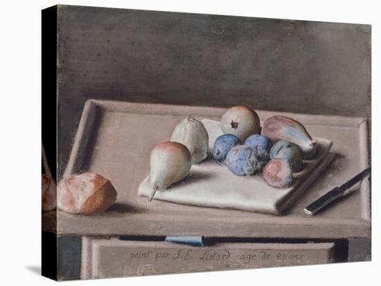 Still Life with Pears, Figs, Prunes, Bread Roll and Knife on Table, 1782-Jean-Etienne Liotard-Premier Image Canvas