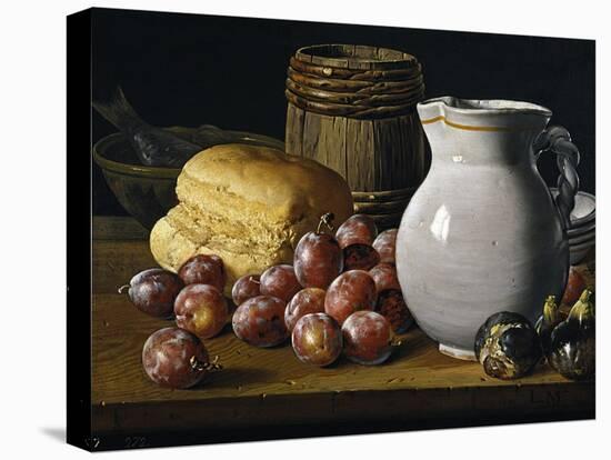 Still Life with Plums, Figs, Bread and Fish-Luis Egidio Meléndez-Premier Image Canvas