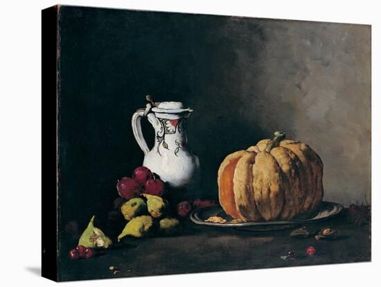 Still Life with Pumpkin, Plums, Cherries, Figs and Jug, Ca 1860-Théodule Augustin Ribot-Premier Image Canvas