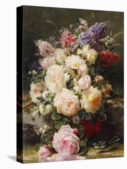 Still Life with Roses, Syringas and a Blue Tit on a Mossy Bank-Jean Baptiste Claude Robie-Premier Image Canvas