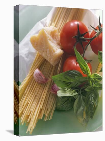 Still Life with Spaghetti, Tomatoes, Basil & Parmesan-null-Premier Image Canvas