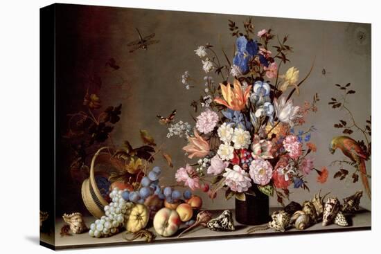 Still Life with Tilted Basket of Fruit, Vase of Flowers, and Shells-Balthasar van der Ast-Premier Image Canvas