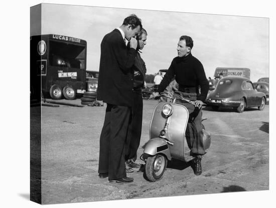 Stirling Moss on a Vespa Scooter, Goodwood, April 1952-null-Premier Image Canvas