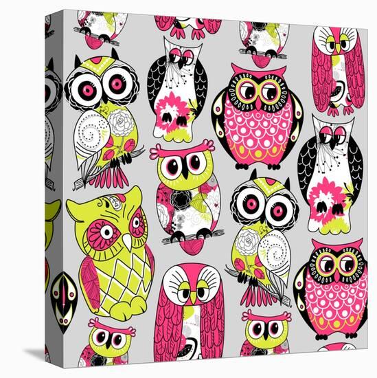 Stock Vector Illustration: Seamless and Colourful Owl Pattern.-Alisa Foytik-Stretched Canvas