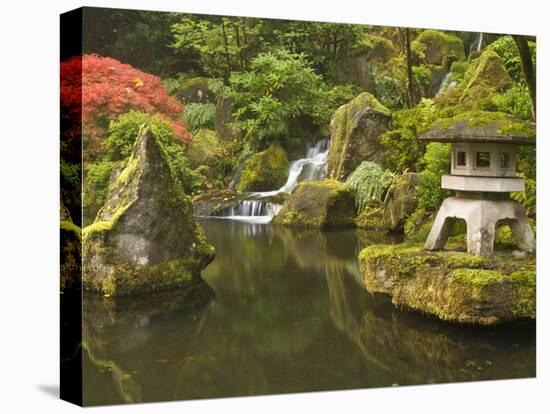 Stone Lantern at Koi Pond at the Portland Japanese Garden, Oregon, USA-William Sutton-Premier Image Canvas