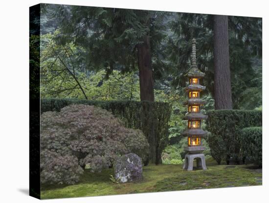 Stone Lantern Illuminated with Candles, Portland Japanese Garden, Oregon, USA-William Sutton-Premier Image Canvas