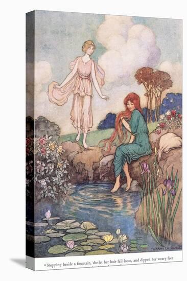 Stopping Beside a Fountain-Warwick Goble-Premier Image Canvas