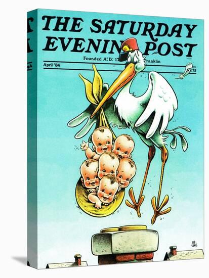 "Stork and Quints," Saturday Evening Post Cover, April 1, 1984-BB Sams-Premier Image Canvas