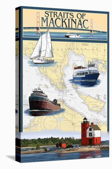 Straits of Mackinac, Michigan - Nautical Chart-Lantern Press-Stretched Canvas