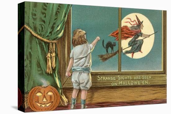 Strange Sights Are Seen on Halloween, Witch from Window-null-Stretched Canvas