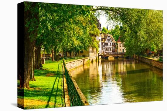 Strasbourg, Water Canal in Petite France Area. Half Timbered Houses and Trees in Grand Ile. Alsace,-stevanzz-Premier Image Canvas