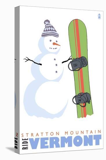 Stratton Mountain, Vermont, Snowman with Snowboard-Lantern Press-Stretched Canvas