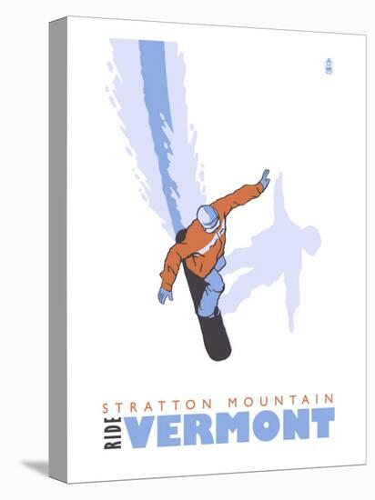 Stratton Mountain, Vermont, Stylized Snowboarder-Lantern Press-Stretched Canvas