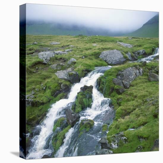 Stream Rushing over Rocks in a Wet Misty Environment, Estoroy Island, Faroe Islands, Denmark-David Lomax-Premier Image Canvas