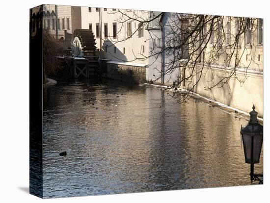 Street Lamp With Icicles and Mill Wheel at Certovka Canal, Mala Strana, Prague, Czech Republic-Richard Nebesky-Premier Image Canvas