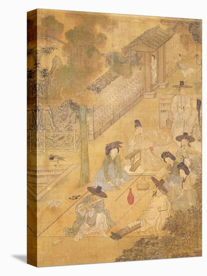 Street Musicians, from Genre Scenes, 8 Panel Screen, Ink and Colour on Silk, Korea, Detail-Hong-Do Kim-Premier Image Canvas