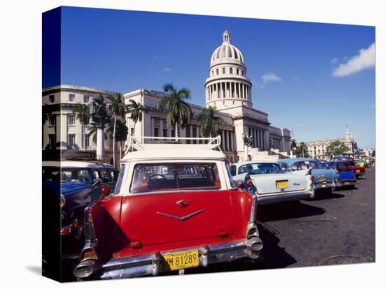 Street Scene of Taxis Parked Near the Capitolio Building in Central Havana, Cuba, West Indies-Mark Mawson-Premier Image Canvas