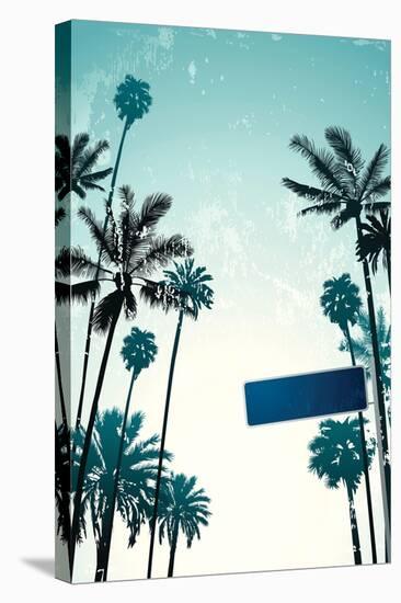 Street Sign and Palms-Lantern Press-Stretched Canvas